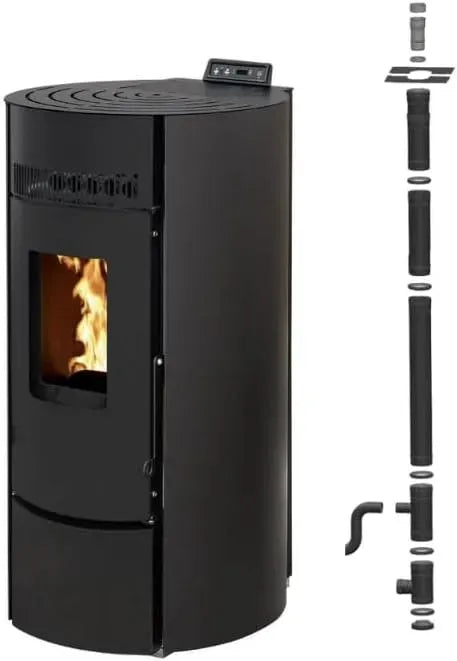 Ustensile de cuisson, IP65, ustensile de cuisine, Poêle, Pack Poêle à granules Interstoves LEANDRO 9 Etanche + Kit Conduit Vertical 80/125