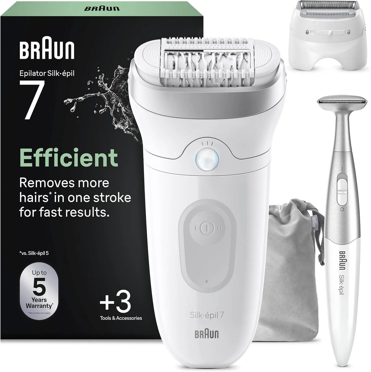 Braun sans Fil, Argent, Epilateur Electrique Femme Silk Epil 7 7-241, Etanche, Embout Rouleau de Massage