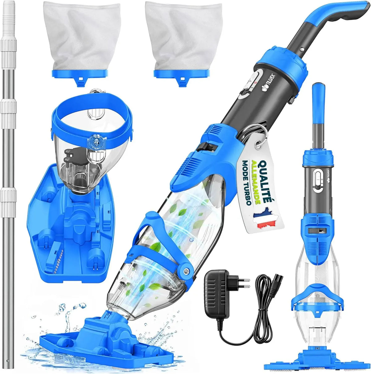 Aspirateur, gris, Nettoyeur de Piscine avec Filtre & autonomie de 60 Min