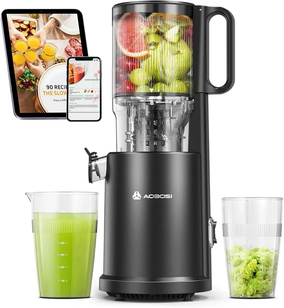 Extracteur de jus, 200 W, AOBOSI, silencieux, Grande Ouverture 135 mm