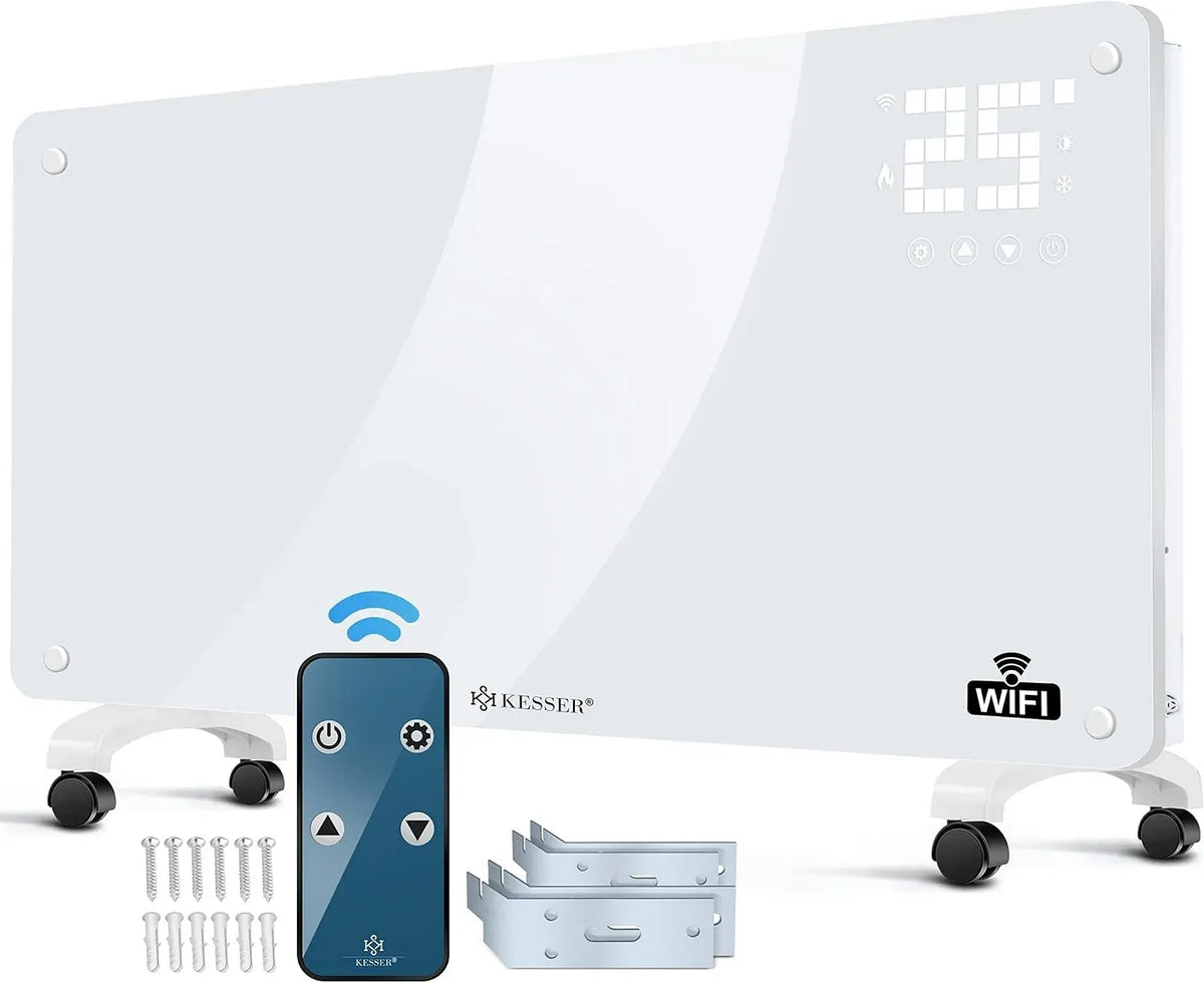 Radiateur électrique, 2500 W, tactile, minuteur, Wi-Fi, écran LCD, blanc