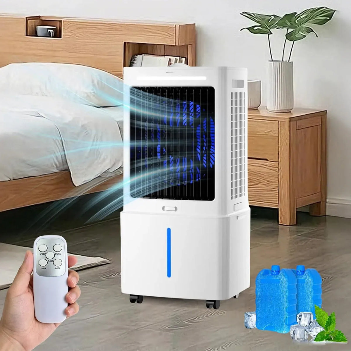 Rafraîchisseur d'air 12H, 25 L, 85 W, minuteur, oscillation, grand réservoir, amovible, Oscillation 90° Maison, 24 Vitesses, 85W Sans Évacuation