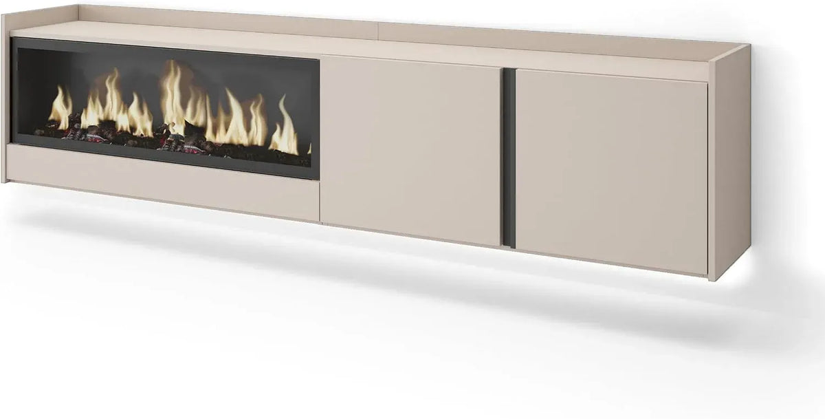 Meuble TV, 80 pouces, 212x50x35 cm, pour écrans jusqu'à 80', Cheminée électrique XXL, LED