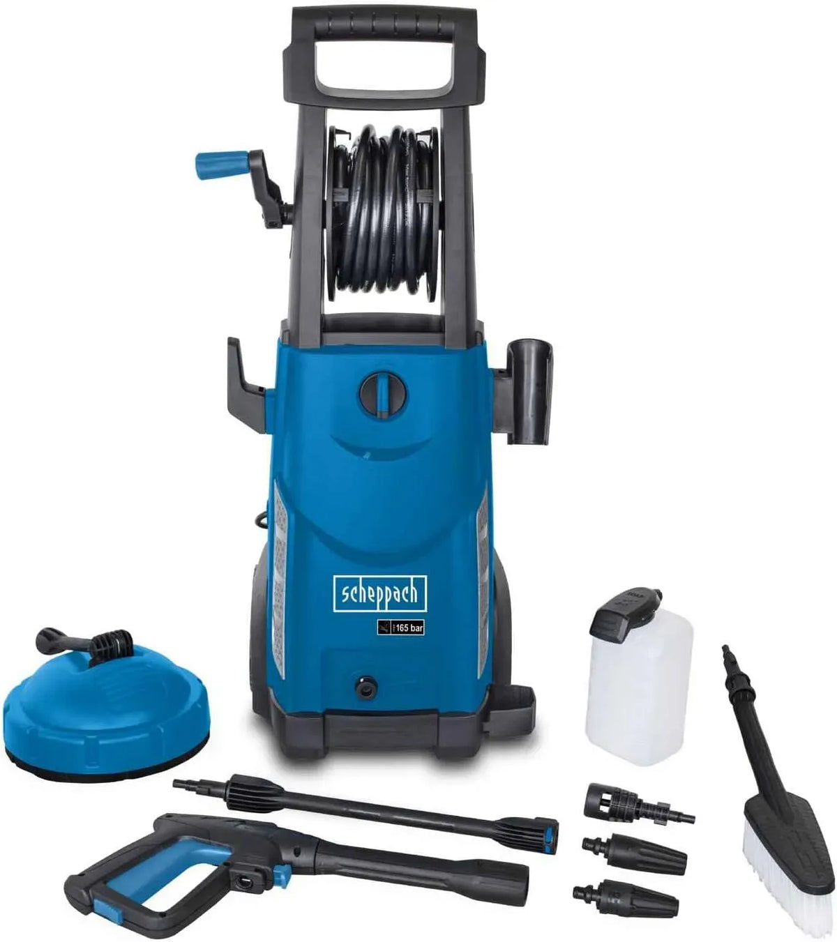 Scheppach HCE2200-2200 Nettoyeur haute pression, 2200 W, 165bar -Débit 468 L/h, Enrouleur Tuyau 10 m