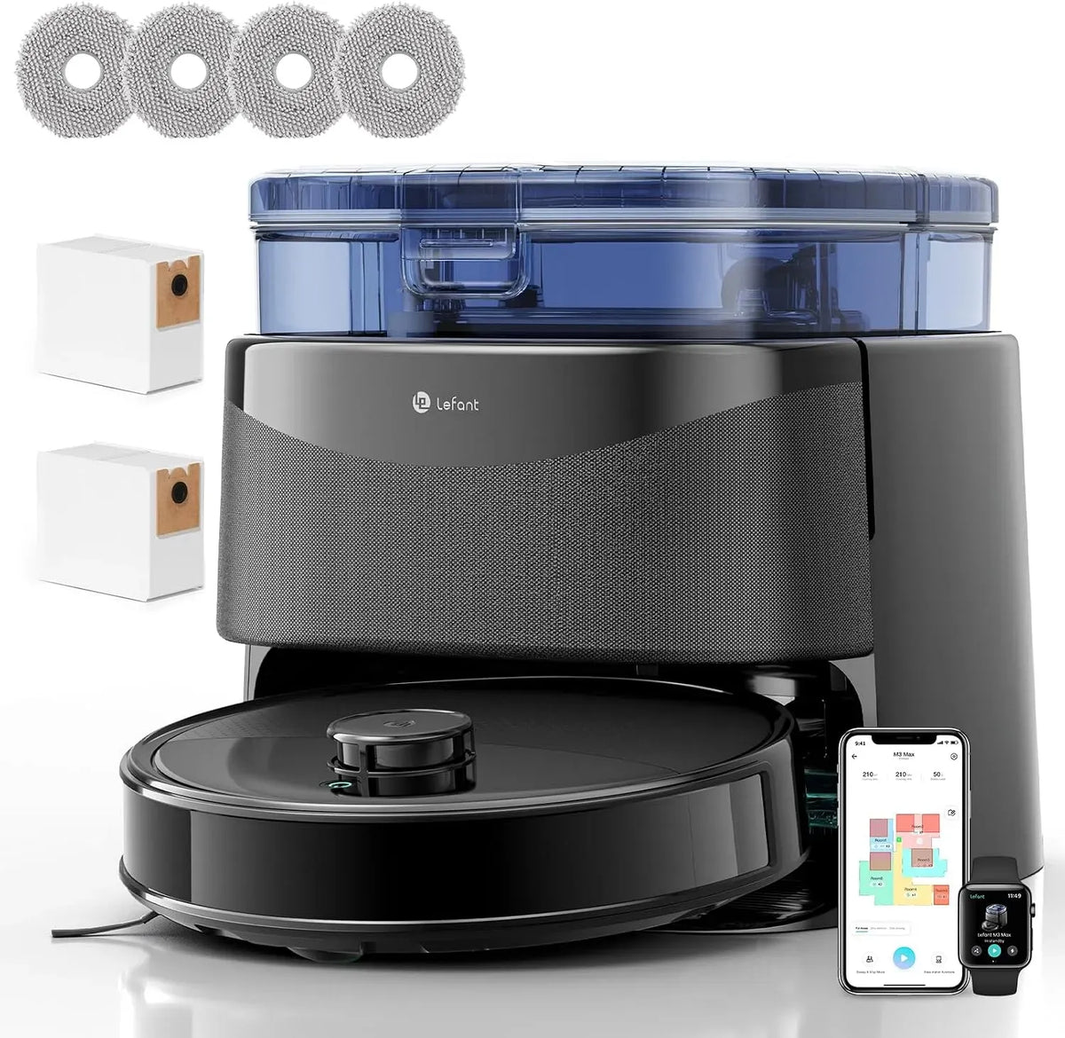 Lefant Robot aspirateur, Wi-Fi, Double Serpillière Rotative 200 TR/Min, WiFi/App/Alexa, 220 min, Évitement PSD