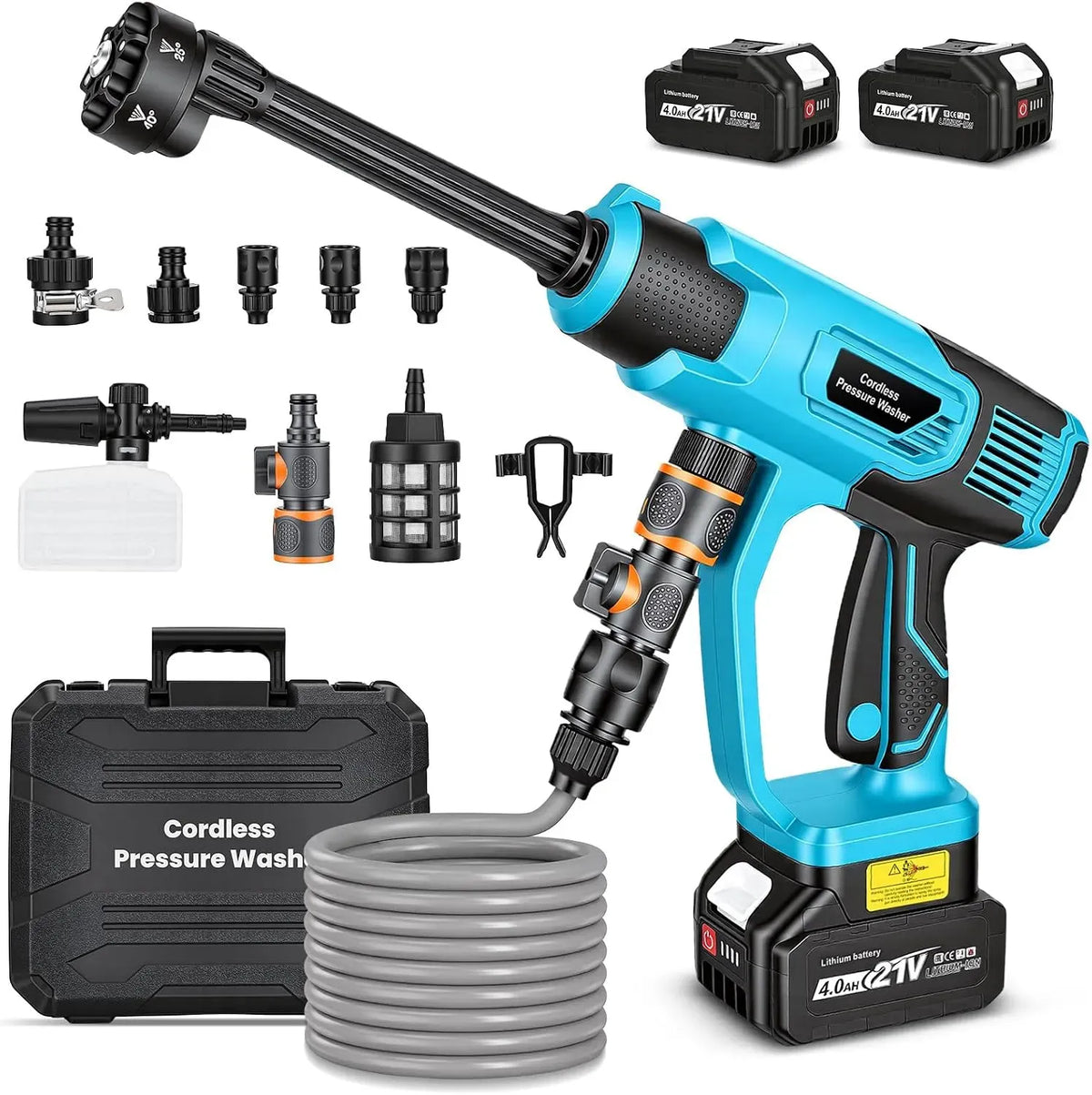 Makita Nettoyeur haute pression, 18 V, Nettoyeur à Pression Mobile Compatible avec Batteries 18V, 2 Batteries 4,0 Ah, Buse Pivotante 6 en 1