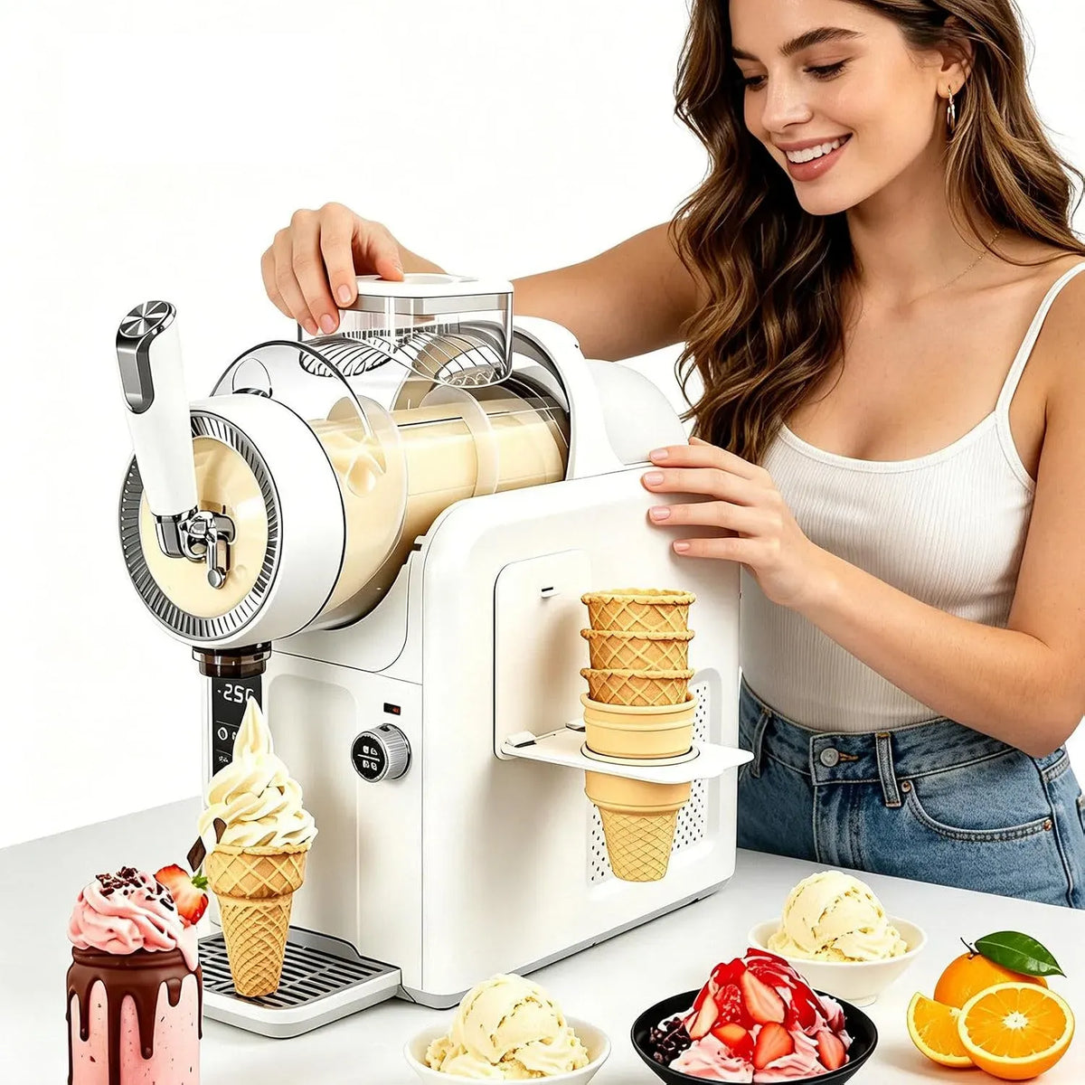 Machine à Granita, Ajustable, machine à granité, 2 L, 5 programmes, surface texturée, professionnel, blanc, pour Granités Et Milkshakes White