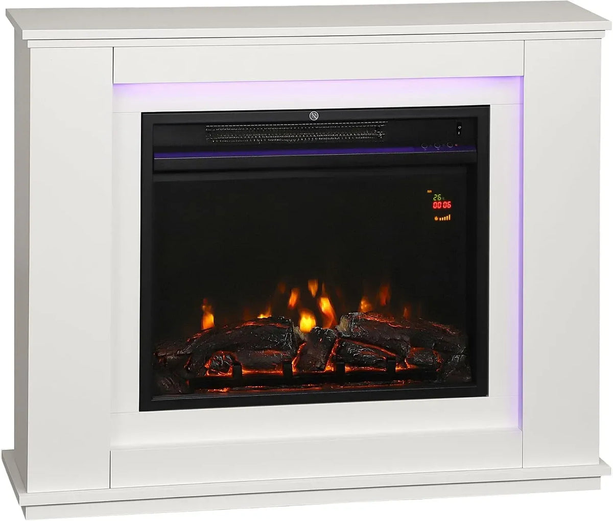 1000W/2000W Minuterie, Fausse Cheminée Décorative, Cheminée Électrique Effet Flamme 12 Couleurs Blanc, 5 Luminosités Réglables, Jusqu'à 30 m², Manteau