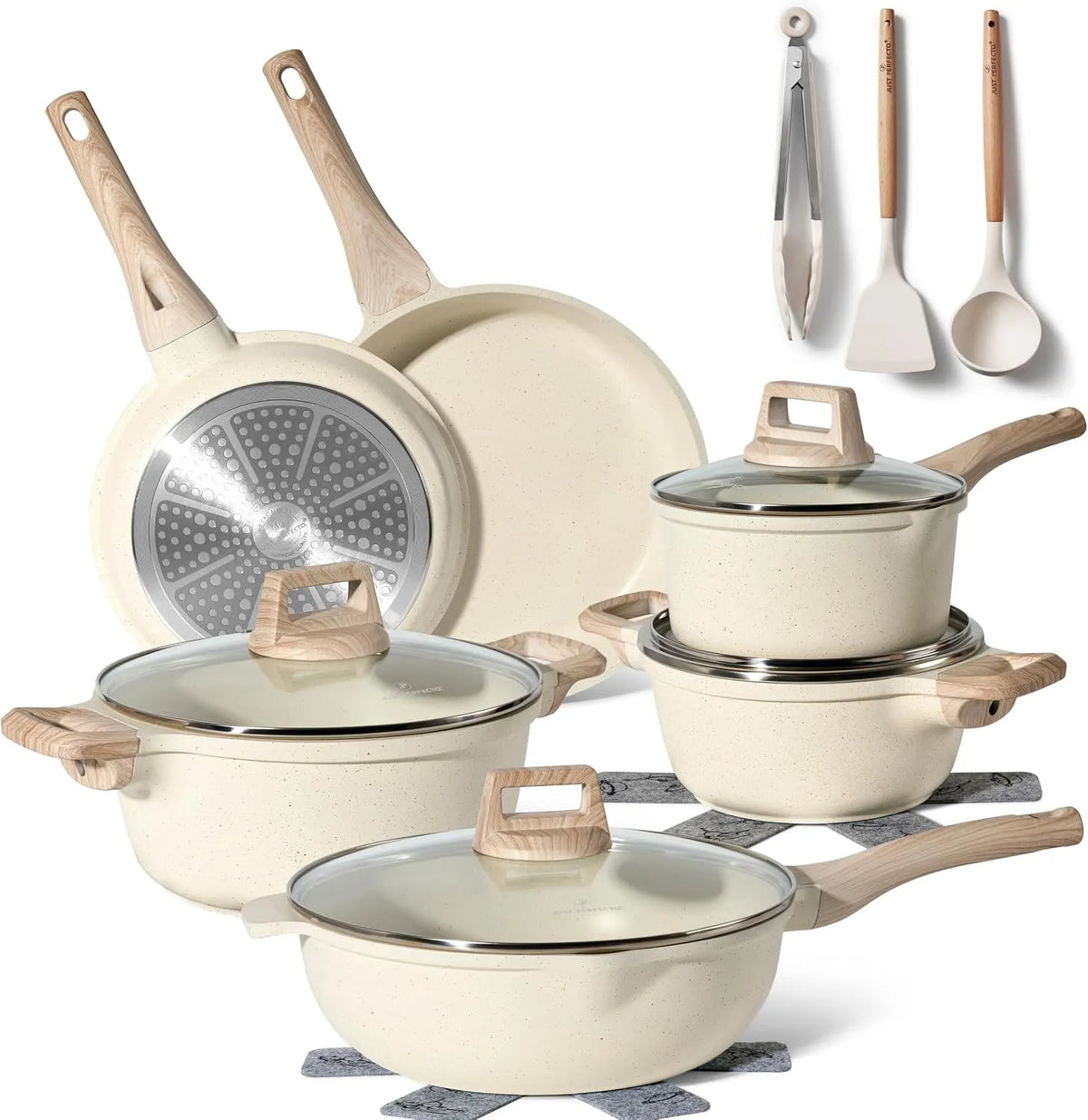 JL-788 Batterie, batterie de casseroles et poêles, 21 Pièces, blanc, Cuisine 21 Pièces Granit JL-788