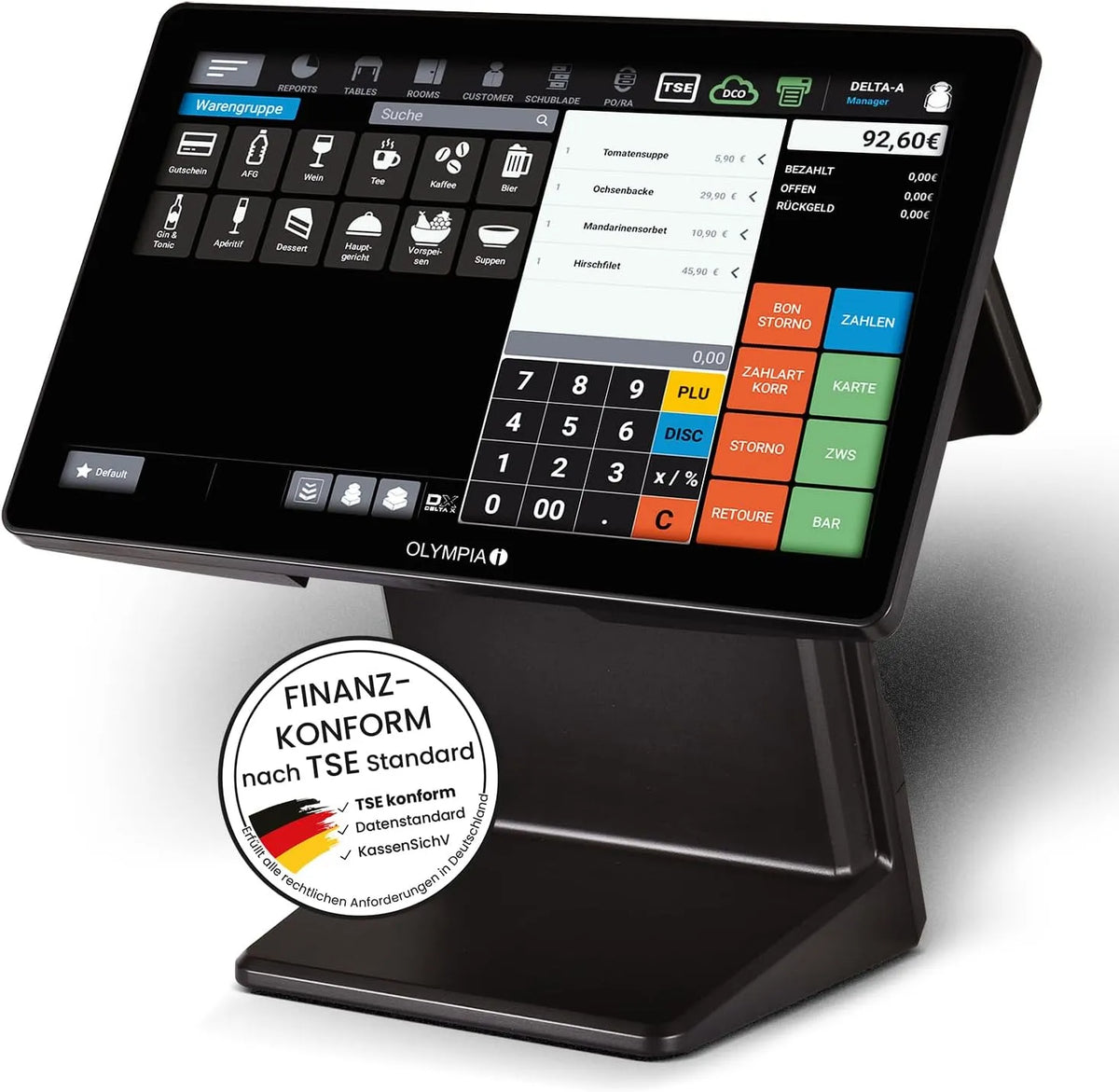 écran tactile avec Android 11 et USB-TSE, Système de caisse pour la restauration et le commerce de détail, caisse enregistreuse avec affichage client